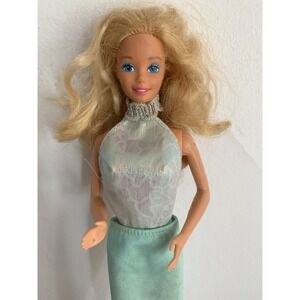 Vintage 80s 1985 Superstar Era Magic Moves Barbie Doll Teal‎ Dress No Shoes